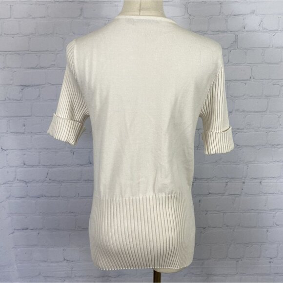 ⭐ 3/$15 Belldini Medium Cream Knit Ribbed Rhinestone Zipper Sweater - Picture 5 of 7